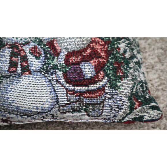 Vintage Snowman Santa Christmas Tree Pillow Winter Tapestry Handmade 11.5x7.5 - Picture 3 of 6